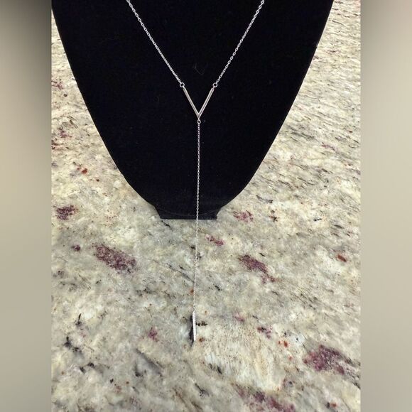 NEW AH Elegant Y Shape Tie Necklace Sterling Silver Chain Necklace - Picture 5 of 9